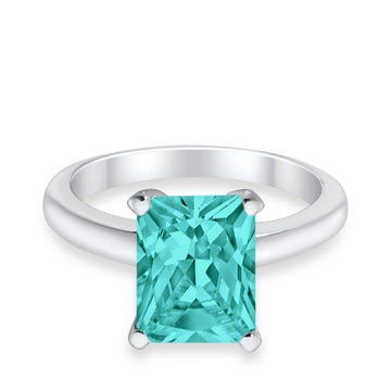 Solitaire Engagement Ring Radiant Simulated Paraiba Tourmaline CZ 925 Sterling Silver